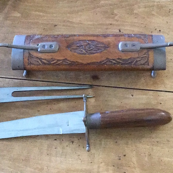 Antique India carving set in ornate hardwood case
